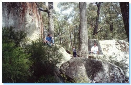 Michelle's Mum Glenda, James, Liam and myself at Four Brothers Rocks, Bunyip